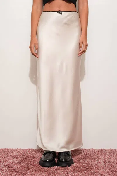Pretty Garbage Bias Cut Satin Maxi Skirt In Cream In White