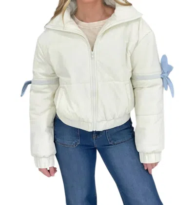 Pretty Garbage Bow Puffer Jacket In White