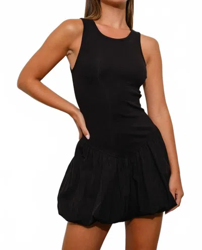 Pretty Garbage Bubble Hem Ribbed Mini Dress In Black