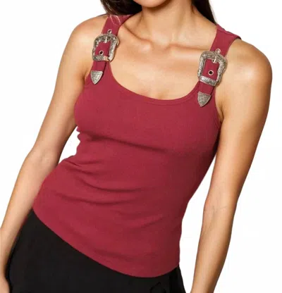 Pretty Garbage Buckle Tank Top In Burgundy In Red