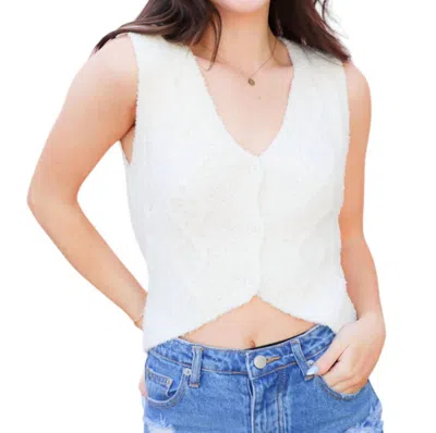 Pretty Garbage Cable Knit Vest In Ivory In Multi