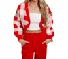 Pretty Garbage Check Yes Or No Cropped Cardigan In Red