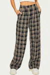 Pretty Garbage Checked Cotton-blend Twill Wide-leg Pant In Black In Brown