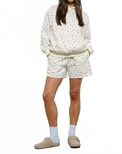 Pretty Garbage Cherry Bow Print Sweat Shorts In Ivory In White