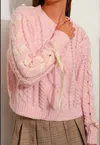 Pretty Garbage Chic Lace Up Cable Knit Sweater In Pink In Pink
