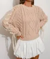 Pretty Garbage Chic Lace Up Cable Knit Sweater In Sand In Beige
