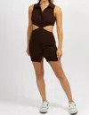 Pretty Garbage Collared Cutout Mini Dress In Chocolate In Black
