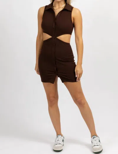 Pretty Garbage Collared Cutout Mini Dress In Chocolate In Black