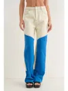 Pretty Garbage Color Blocked Long Pants In Ivory/blue In Multi