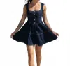 Pretty Garbage Denim Doll Dress In Navy In Blue
