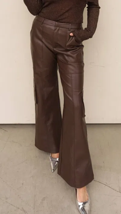 Pretty Garbage Faux Leather Cargo Pants In Brown