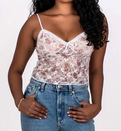 Pretty Garbage Floral Lace Cami In Red Multi In White