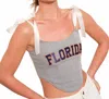 Pretty Garbage Florida Ribbon Corset Top In Grey In Gray