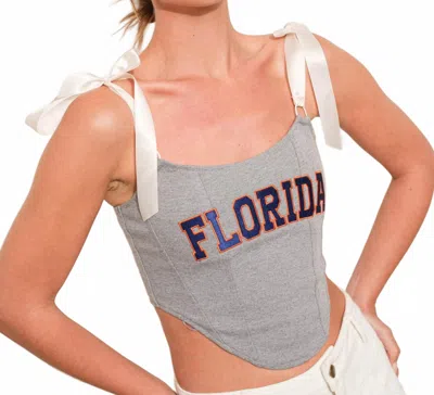 Pretty Garbage Florida Ribbon Corset Top In Grey In Gray