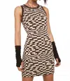 Pretty Garbage Geo Checkered Knitted Mini Dress In Brown In Brown