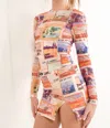 Pretty Garbage Indio Photo Print Mesh Top In Orange Multi