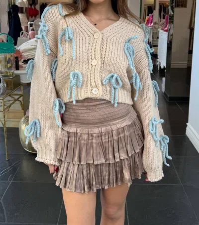 Pretty Garbage Juniper Bow Cardigan In Sand