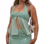 Pretty Garbage Kalani Sequin Halter Top In Sage In Blue