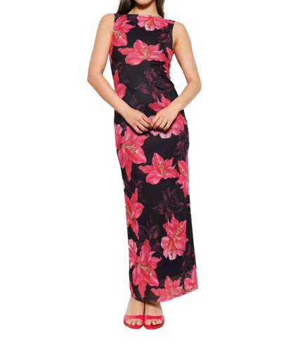 Pretty Garbage Lanai Hibiscus Open Back Mesh Maxi Dress In Black