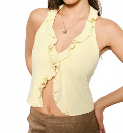 Pretty Garbage Limone Ruffle Halter Neck Top In Lt Yellow In Multi