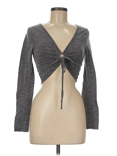 Pre-owned Pretty Garbage Long Sleeve Top Gray Plunge Neckline Tops