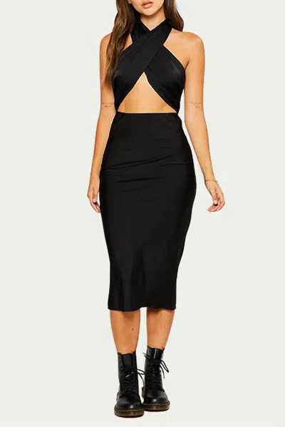Pretty Garbage Open-back Crossed Satin Midi Dress In Black