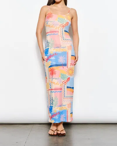 Pretty Garbage Print Mesh Column Maxi Dress In Multi