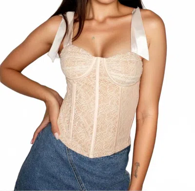 Pretty Garbage Ribbons And Lace Corset Top In Beige In White