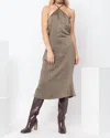 PRETTY GARBAGE SATIN SLIP DRESS IN DARK OLIVE