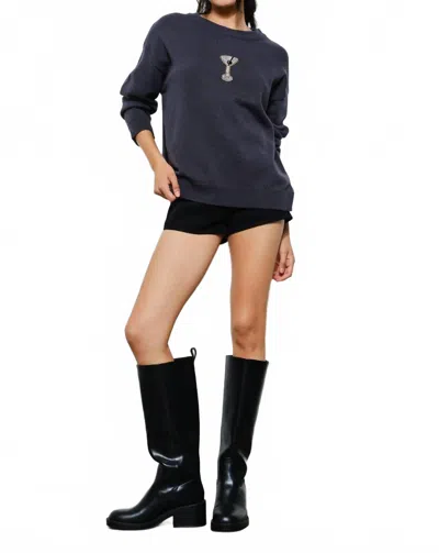 Pretty Garbage Sora Martini Bead Sweater In Charcoal In Blue