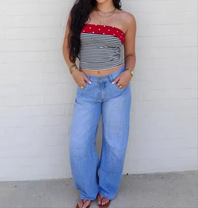 Pretty Garbage The Pop Tube Top In Red/navy In Multi