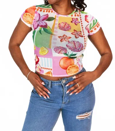 Pretty Garbage Topical Mesh Crop Tee In Multi