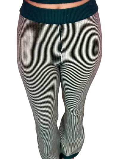 Pretty Garbage Two Toned Ribbed Knit Pants In Forest Green