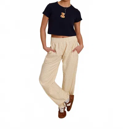 Pretty Garbage Wide Leg Gingham Boxer Pant In Beige