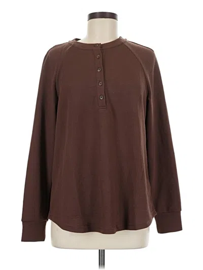 Pretty Garden Long Sleeve Henley Shirt In Brown