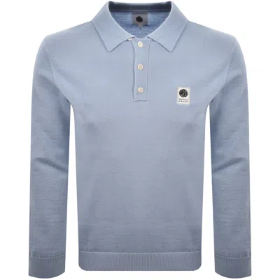 Pretty Green Long Sleeved Knit Polo T Shirt Blue