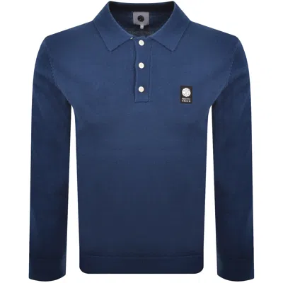 Pretty Green Long Sleeved Knit Polo T Shirt Blue