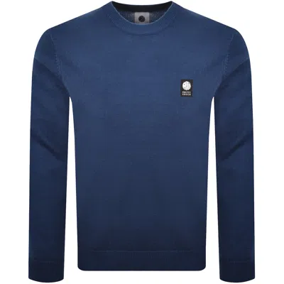 Pretty Green Merino Blend Knit Jumper Blue In Black