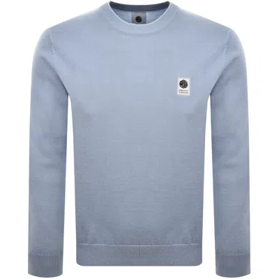 Pretty Green Merino Blend Knit Jumper Blue In Yellow