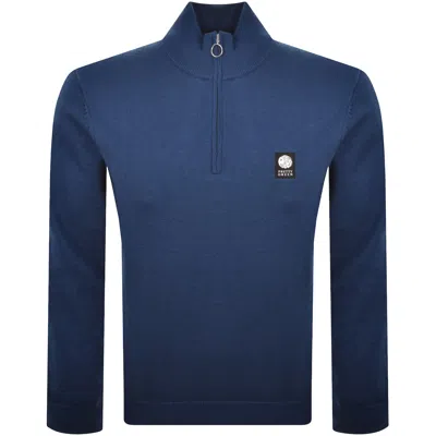 Pretty Green Merino Quarter Zip Knit Jumper Blue In Purple