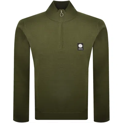Pretty Green Merino Quarter Zip Knit Jumper Khaki
