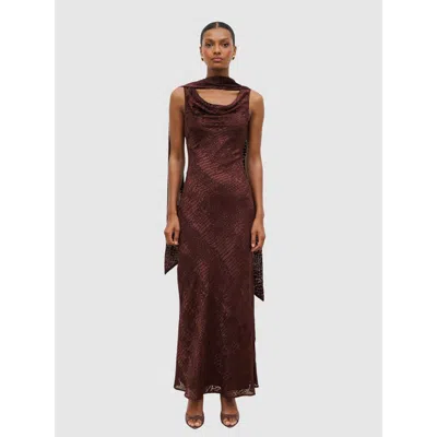 Pretty Lavish Ainsley Cowl Devore Neck Maxi Slip Dress In Brown