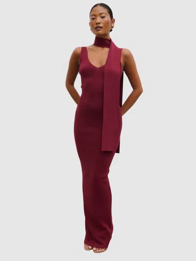Pretty Lavish Arabella Neck Tie Knit Maxi Dress In Red