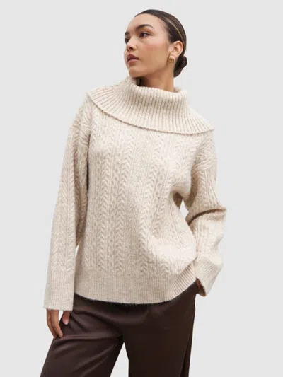 Pretty Lavish Blossom Cable Knit Roll Neck Jumper In Neutral