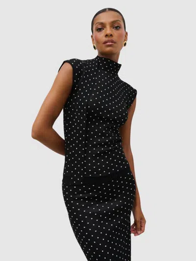 Pretty Lavish Bonnie Polka Dot High Neck Knit Top In Black