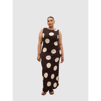 Pretty Lavish Curve Sarover Polka Knit Dress In Brown And Cream