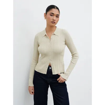 Pretty Lavish Denver Buttoned Long Sleeve Knit Top In White