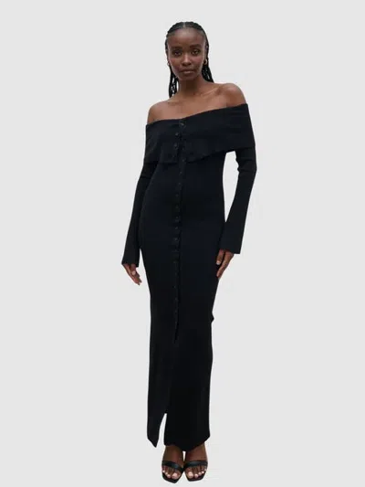 Pretty Lavish Elora Button Bardot Knit Maxi Dress In Black