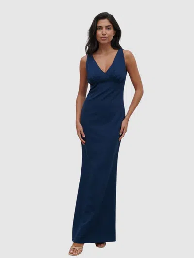 Pretty Lavish Esmee V-neck Crepe Maxi Bridesmaid Dress In Blue