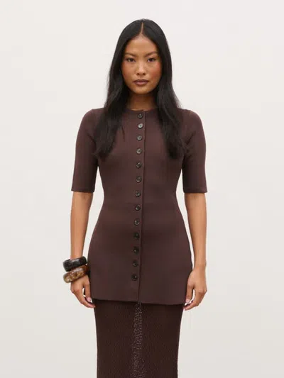 Pretty Lavish Lilah Long Line Knit Short Sleeve Top In Brown